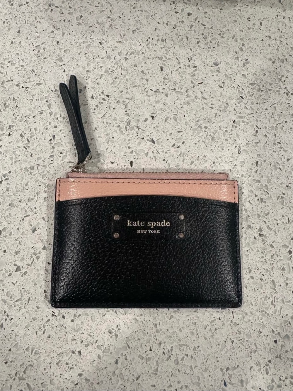kate spade Black and Pink Leather Zip Card Wallet